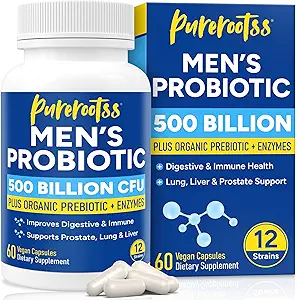 Probiotics for Men, 500 Billion CFUs & 12 Strains, Prebiotic & Probiotic, Cranberry, Saw Palmetto, Digestive Enzymes, Gut & Bloating, Lung Liver Prostate Support, 30-Day Supply
