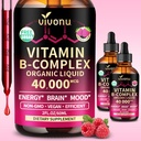 Vitamin B Complex Liquid Drops, Methylated Vitamin B12 6000mcg, B6 B1, B2, B3, B5, Methylfolate with Vitamins C A E D, Magnesium, Zinc, CoQ10 Support Energy, Raspberry Flavor, Vegan, Non GMO - 2 Pack