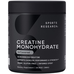Sportonderzoek Creatine Monohydraat - Gain Lean Muscle, verbeteren prestaties en kracht en ondersteuning Workout Herstel - 5 g Micronized Creatine - 10,58 oz