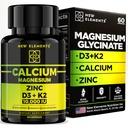 Calcium Supplements 1200mg for Women & Men with Vitamin D3 K2 + Magnesium Glycinate & Zinc | D3 10,000 IU | K2 200mcg | Magnesium 200mg | Zinc 20mg | Bone, Muscle & Immune Support - Vegan - Non-GMO