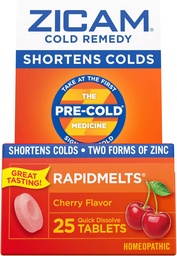 Zicam Cold Remedy Zink RapidMelts, Cherry Smaak, Homeopathische, Koude Verkorting Geneeskunde, Kortsluiting Koude Duur, 25 Tellen (pakket van 2)