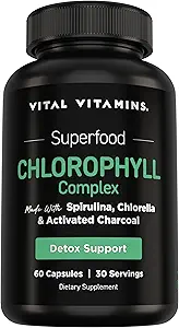 Vitale vitamines Chlorofyl Pillen - Body Deodorizing Supplement - Gemaakt met Spirulina, Chlorella, Organische Peterselie, Munt, & Geactiveerde Charcoal - Verslaan Odor Natuurlijk - voor vrouwen & Mannen - 60 Capsules
