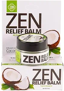 ZEN Relief Balm® met kokosolie en 11 essentiële oliën- Verlicht spierpijn, spams, krampen, hoofdpijn en rugpijn, vochtinbrengend - 0,7 oz (pakket van 1)