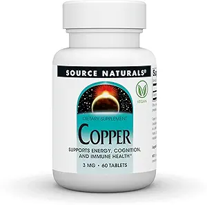 Bron Naurals Koper, ondersteunt energie, cognitie en immunogezondheid*, 3 mg - 60 tabletten