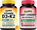 Vitalibre Vitamin D3 K2 Supplement 10000 IU 90 Softgels and Tart Cherry Capsules 60 Capsules