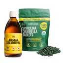 On Target Living Superfood Starter Pack | Alaskan Cod Liver Oil Liquid, Organic Lemon (16.67 oz) + 50/50 Spirulina Chlorella Tablets | Omega-3 DHA/EPA, Vitamin D, Supergreens