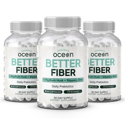 Organics Ocean Better Fiber - Daily Fiber Supplement - Softten Stool for Moeiteless Bowel Movements - met Psyllium Hulk en Slippery Elm - 3 flessen