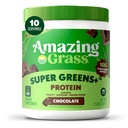 Amazing Grass Super Greens+ Protein Powder, Chocolate – 10g Plant-Based Protein, Supports Digestion & Immune System, Organic Greens Blend, 10 Servings