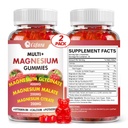 Triple Magnesium Complex Gummies for Adults, Magnesium Glycinate, Citrate, Malate with Potassium, Calcium, Vitamin B6 for Calm, Sleep & Muscle - Vegan, Raspberry, 120 Count