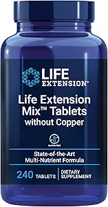 Life Extension MixTM tabletten zonder koper, hoge potentie, geavanceerde vitamine, mineraal, fruit en plantaardige formule, vitamine B, C, D, E, voor de gezondheid van het hele lichaam, gezonde veroudering, Glutenvrije, 240 tabletten