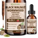 Black Walnut Wormwood Clove Cleanse for Humans Drops Liquid, 18-in-1 Gut Cleanse & Digestive Support Supplement with Pumpkin Seed, Oil of Oregano, PAU D'Arco, Non-GMO, Raspberry Flavor, 2 FL OZ