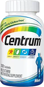 Centrum Multivitamine voor mannen, Multivitamine/Multimineral Supplement met Vitamine D3, B Vitaminen en Antioxidanten, Glutenvrij, Niet-GMO Ingrediënten, Tablet, 200 Tel.