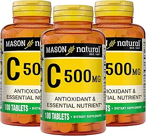MASON NATUURLIJKE Vitamine C 500 mg - Ondersteunt gezond immuunsysteem, antioxidant en essentiële voedingsstoffen, 100 tabletten (verpakking van 3)