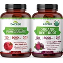 Anti Aging Healthy Heart Support Bundle | Antioxidant Rich USDA Organic Beet Root Extract with Super Concentrated Pomegranate Extract Capsules | Non-GMO Vegan & ISO Lab Tested (120 Servings Each)