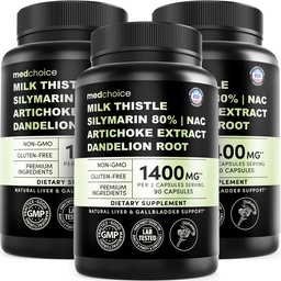 Milk Thistle Supplement w/ NAC, Artichoke & Dandelion – Liver Support Supplement & Gallbladder Supplements in One – Liver Detox – Milk Thistle & Liver Care Supplements – 90 Vegan Capsules, (Pack of 3)