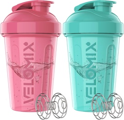 VELOMIX -2 Pack- 20 oz Protein Shaker Flessen voor Protein Mixen - 2x Wire Whisk 