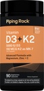 Piping Rock Vitamin D3 K2 | 5000 IU D3 | 90 Capsules | Advanced Formula with 100 mcg MK7, Magnesium, and Zinc | Vegetarian, Non-GMO, Gluten Free Supplement