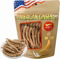 Zen Ginseng - 4 oz Tas van Amerikaanse Wisconsin Ginseng Root - Non-GMO, Glutenvrij. Voeg deze Ginseng toe in soep, thee, koffie, sappen, sappen en bakken (Small Long Root 4 oz Bag)