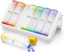 Wekelijkse pil Organisator 2 keer per dag, KOV IOO Large Travel pil Box 7 Dag, Am pm Tweemaal daags pil geval met roterende handvat, pil houder container voor vitamine, geneeskunde, supplement, doorschijnend-wit