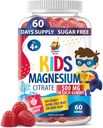 Sugar-Free Magnesium Gummies for Kids & Teens - 500mg Calm Magnesium Citrate - Chewable Magnesium Gummy Supplement for Sleep, Mood & Muscle Support - Citrato de Magnesio para Niños - 60 Days Supply