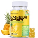 Magnesium Glycinate Gummies 1000mg - Sugar-Free Magnesium Potassium Supplement with Vitamin D, B6, CoQ10 for Adults & Kids,High Absorption for Calm Mood & Sleep Support - 60 Pineapple Gummies