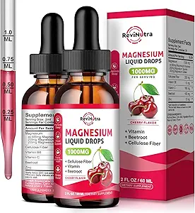 2 Pack Magnesium Glycinate Liquid Drops, 1000mg Magnesium Glycinate, Taurate & Citrate Liquid Drops for Bone, Sleep, Calm, Muscle, Energy & Relaxation, High Absorptie, Sugar-Free Cherry Flavor