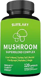 Paddestoelen Supplement Capsules, Paddenstoelen Complex, Leeuwen Mane, Cordyceps, Chaga, Reishi, Turkije Tail, Maitake, Hersensupplementen voor Geheugen en Focus, 2 Maand Het aanbod