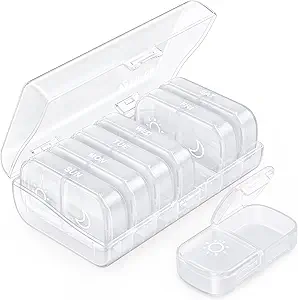AOVON XL Weekly pil Organizer 2 keer per dag, pil doos 7 dag met one-side grote openingen voor gemakkelijk te gebruiken, witte AM PM pil geval voor medicatie, vitamines, visolie, supplementen
