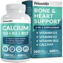 4-in-1 Calcium Supplements for Women & Men - Calcium Citrate with D3 K2 Vitamin 5000 IU - Calcium 600mg with Vitamin D3 K2 - Everyday Vitality Supplement - Vegan-Friendly, Gluten-Free (360 Capsules)