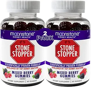Moonstone Kidney Stone Stopper Gummies, Outperforms Chanca Piedra Stone Breaker and Kidney Support Supplements, Developed by Urologists to Prevent Kidney Stones, Mixed Berry, 1 Month Supply- 120 Count