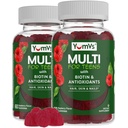 YumVs Teen Multivitamin Gummies with Biotin and Antioxidants - Raspberry Flavor - Hair Skin Nails Support - Kosher Teenager Vitamins for Boys and Girls 12-17 (60 Count (Pack of 2))