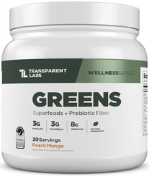 Transparant Labs Prebiotic Greens - Superfood Powder & Antioxidants Supplement met Organische Spirulina, Chloerra, Acacia, & Green Banana Powder - 30 Servers, Peach Mango