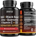 NAC 600mg Black Seed 500mg Zink Picolinaat quercetine Vitamine C Vitamine D3 Ademhalingsondersteuning (verpakking van 1 fles bij 120-Caps)