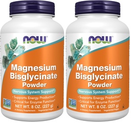 NOW Foods Supplements,Magnesium Bisglycinate Powder,Enzyme Function*,Nervous System Support*,8-Ounce,(Pack of 2)
