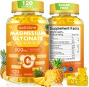 Magnesium Glycinate Gummies 600mg – Sugar Free Magnesium & Potassium Dietary Supplement with Vitamin D, B6 and CoQ10 for Calm Support & Sleep for Adults - High Absorption -Pineapple Gummies