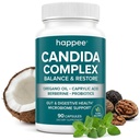Happee Candida Cleanse Detox Supplement, Gut & Digestive Health, 90 Caps | For Women & Men - Yeast Overgrowth Support – Oregano, Caprylic Acid, Berberine & Probiotics