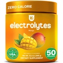 Zero Calorie Electrolytes Powder – 0 Calorie Electrolytes for Fasting Mango 12.3oz Tub – Electrolytes Zero Sugar & Calorie Free with Magnesium & Trace Minerals – Daily Hydration Drink