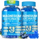 Magnesium Glycinate Gummies 600mg, Chewable Sugar Free Potassium Magnesium Gummies, Vitamin D, B6, and CoQ10 for Calm Support & Sleep for Adults, 60 Days Supply, 2 Pack