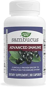 Nature's Way Sambucus Advanced Immune Capsules with Black Elderberry, Vitamine C, Vitamine D, Echinacea en Zink, Immune System Support with EpiCor*, 80 Capsules