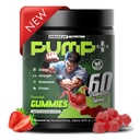 Pump Pre Workout Gummies - Non-Stim Caffeine-Free - Powered by Creatine Beta Alanine Alpha GPC Beetroot & Cordyceps Extract - Vegan Strawberry Flavor - 60 Gummies for Men and Women