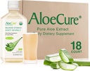 AloëCure USDA Organische Aloë Vera sap gemaakt binnen 12 uur van de oogst - Pure Aloë Juice Natural Digestief supplement ter ondersteuning van spijsvertering, immuunsysteem en evenwichtige maagzuur, 18 x 500ml flessen