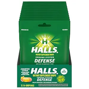HALLS Defense Assortiment Citrus Vitamin C Drops, 12 Packs of 14 Drops (168 Total Drops)