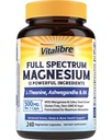 Vitalibre Magnesium Complex Supplement 500mg + Ashwagandha, L-Theanine, Vitamin B6 & Celery, High Absorption Magnesium Glycinate, Citrate, Malate, Sleep & Bone Support, 240 Vegan Capsules