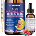 Kids Magnesium Liquid Drops - Magnesium Glycinate Drops for Kids, Citrate Liquid with Calcium, Omega-3, L-theanine, Zinc,Vitamin B6 D3 C for Sleep,Relaxation,Calm & Focus,Mixed Berry Flavor,2 Fl Oz