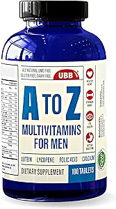 A to Z Multivitamin and Multimineral Supplement for Men - 3 Month Supply - Vitamins A C D E K B1 B2 B6 B12 Magnesium Calcium Biotin Potassium Zinc - Antioxidants for Heart & Immune Health (100 Count)