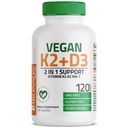 Bronson Vitamin K2+D3 Vegan 2 in 1 Support Vitamin K2 As MK-7, 120 Capsules | Vegan 2-in-1 Immune, Bone & Heart Health Support Formula, Gluten Free, Non GMO