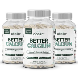 Organics Ocean Better Calcium - Organic Red Algae Calcium with Vitamin D3 and K2 Supplements - Supports Bone Structure, Joint Comfort & Encourages Healthy Aging - Plant-Based, Non-GMO - 3 Pack