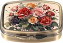 Dynippy Pill Case Pill Box met spiegel Retro Pocket 2 Compartiment Geneeskunde Case Vitamine Pill Organizer voor Pocket Purse en reizen (schattige bloem)