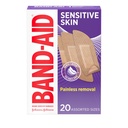 Band-Aid merk lijm Bandages voor gevoelige huid, hypoallergeen eerste hulp Bandages met pijnloze verwijdering, Blijft op Wanneer Nat & Geschikt voor eczeem gevoelige huid, Steriel, Assorted, 20 ct