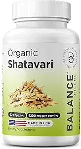 Biologische Shatavari 1200mg, 60 Capsules - Borstvoeding Ondersteuning Vitaminen, Hormonale Balans voor Vrouwen, Asperges Racemosus Root